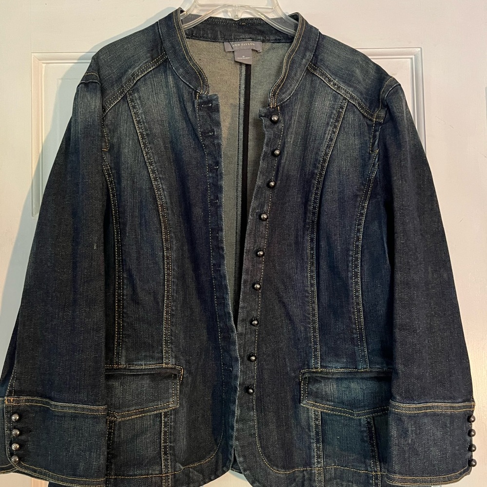 Ann Taylor Dark Blue Jean Jacket with Button Detail